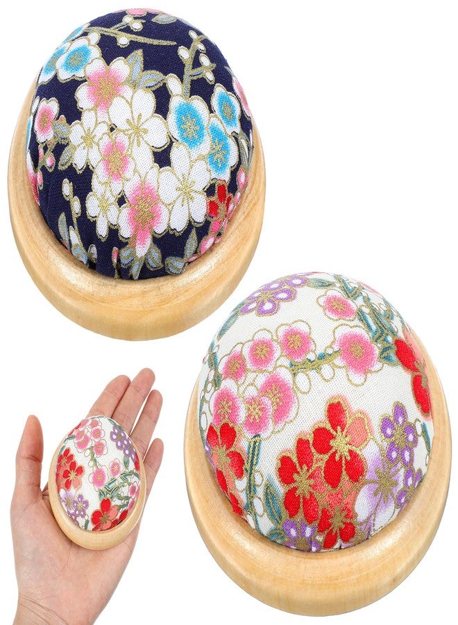 Buildcon 2 Piece Pin Cushion, Wooden Base Needle Holder for Sewing, Japanese Style Pin Cushions for Crafting, DIY Projects, Safe Needle Storage, 7cm Diameter, 3.85cm Height - Image 1